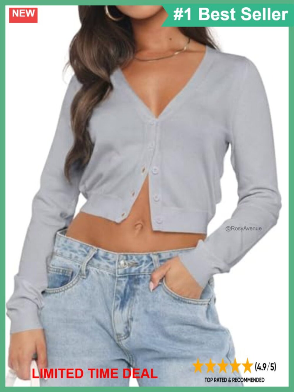 Women's Long Sleeve Open Front Cropped Cardigan V Neck Ribbed Knit Sweater